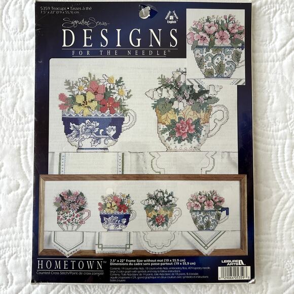 Leisure Arts Hometown Designs For The Needle 5359 Teacups Floral 7.5" x 22" - Picture 1 of 2